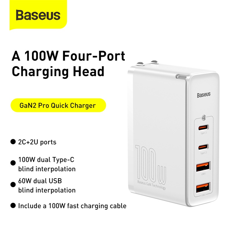 Baseus GaN2 Pro Quick Charger 2USB-C 2USB-A 100W 
