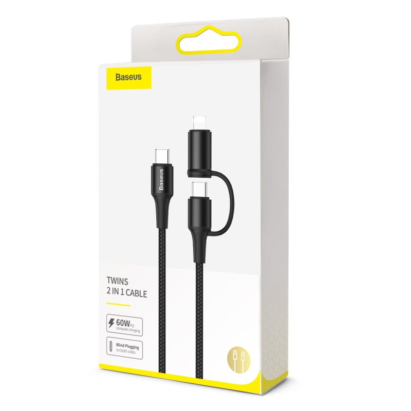 Baseus twins 2 in 1 cable Type-C to Type-C 60W Ip 20W Black