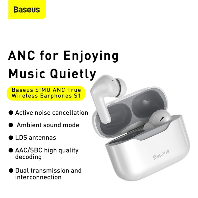 Baseus Active Noise Cancelling-True Wireless Earphone S1 White