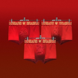 Three pieces of canned three-dimensional printed short red men's underwear