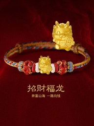 999 Pure Gold Wealth-Inviting Dragon Gold Bracelet for Women, Zodiac Dragon Lucky Bead, Zodiac Year Red String Couple Bracelet, Gift for Girlfriend, 0.45g